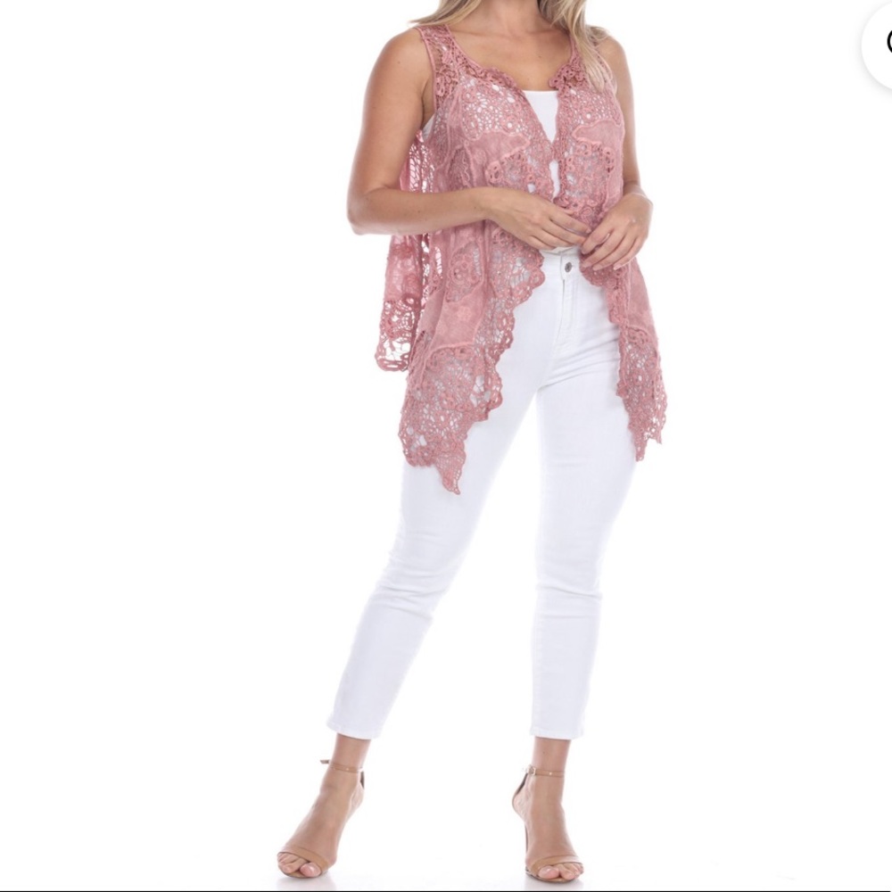 Simply Couture Mauve Crochet & Lace Sleeveless Open Front Vest Size S
